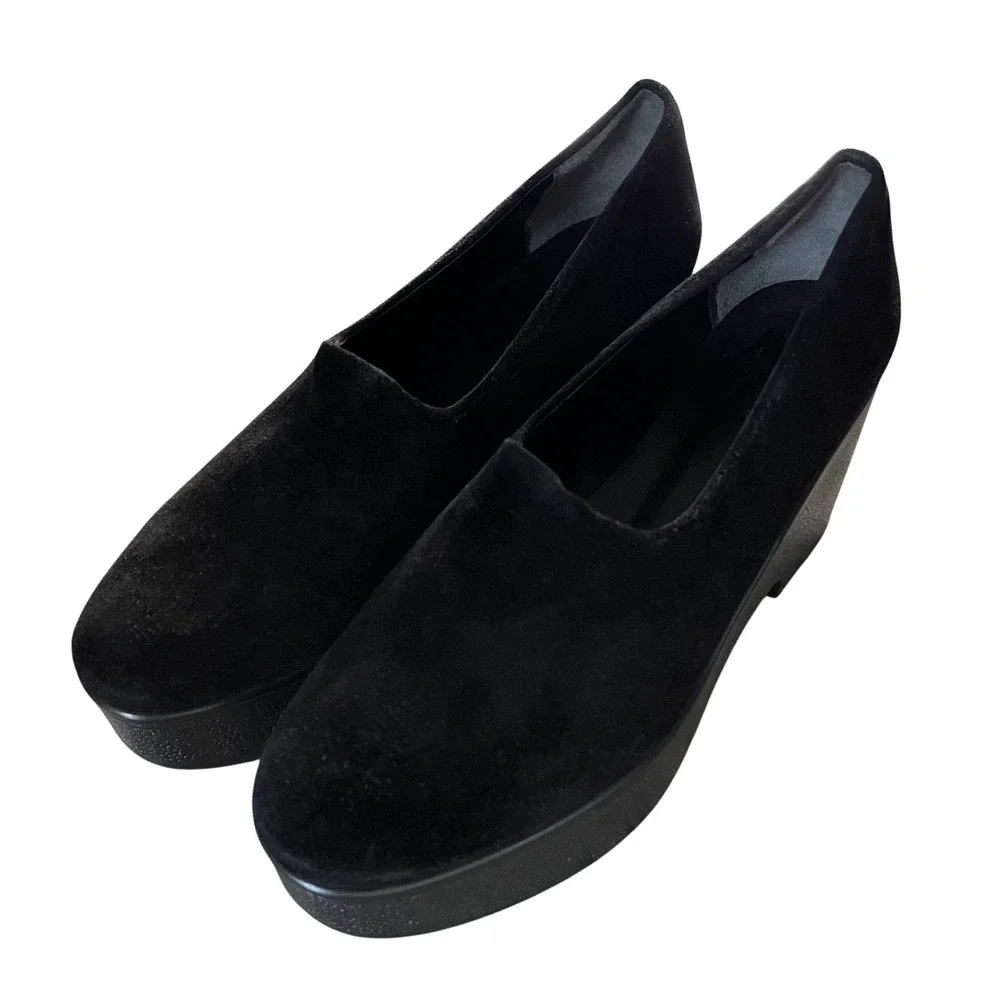 Robert Clergerie Paris Black Suede Platform Wedge Loafers Shoes EU 39.5 US 9.5
